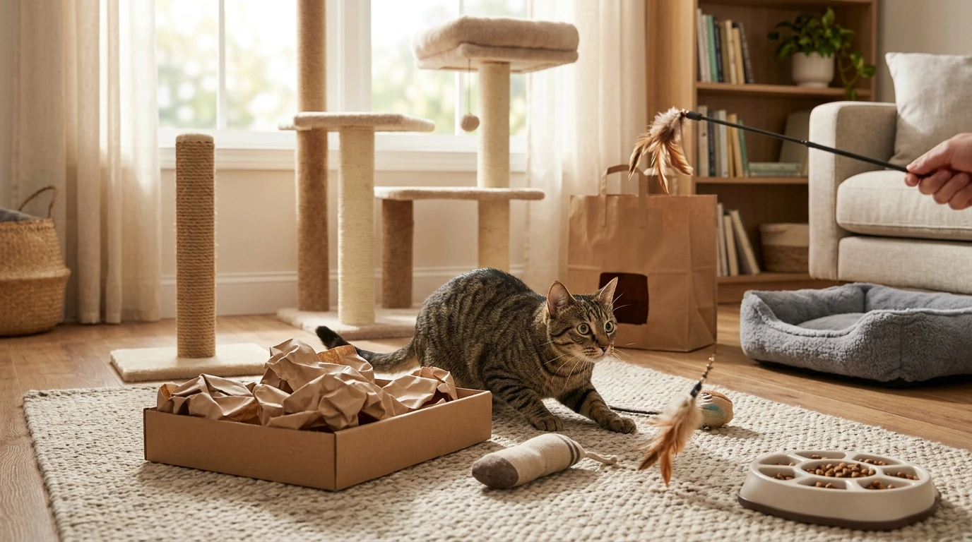 Indoor Cat Enrichment: DIY Toys, Play Routines & Home Tips